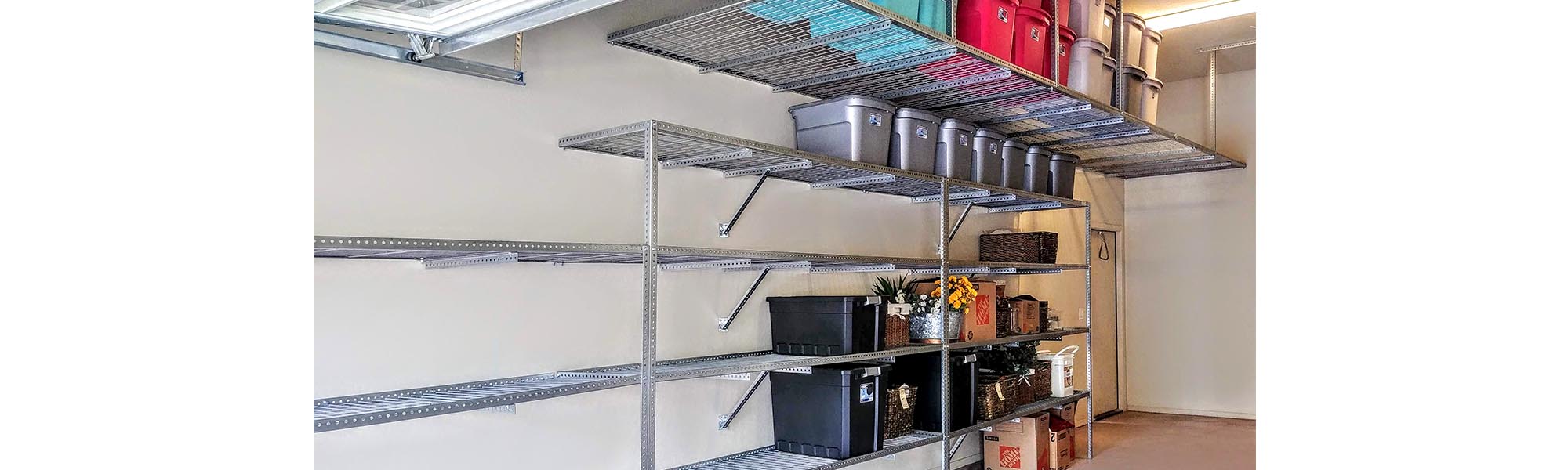 Overhead Garage Storage Shelves In, Installing Wire Shelving In Garage