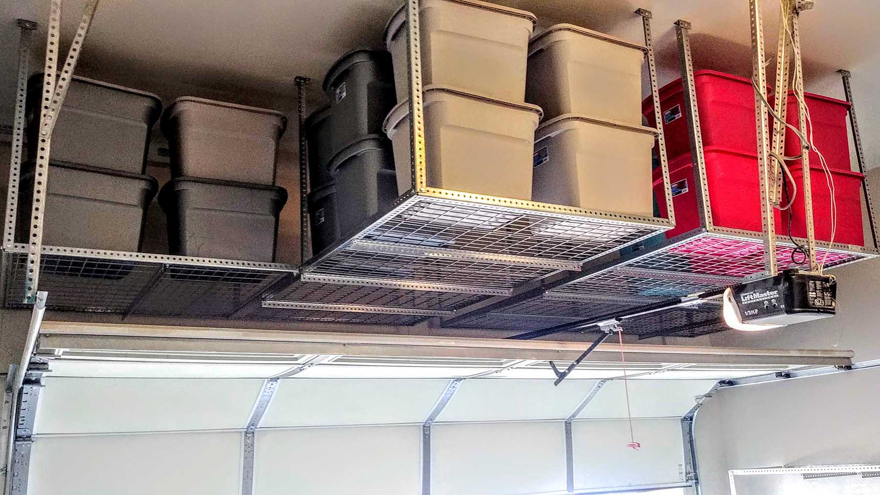 Storage over the garage door for massive space savings