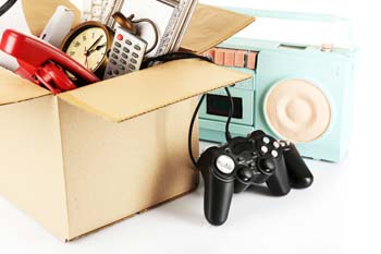 Box of miscellaneous items stored in a garage